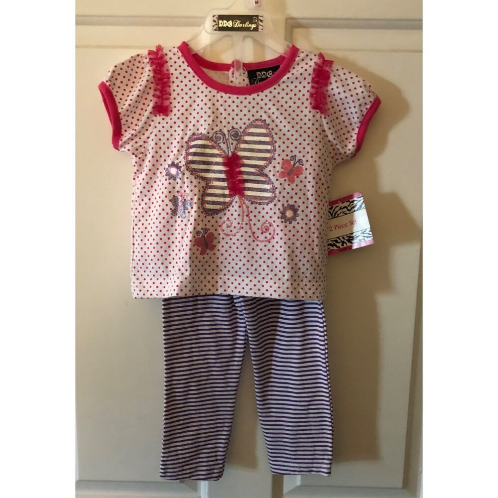 DDG Darlings Girls Toddler 24Mo 2 Piece Set Butterflys Pink